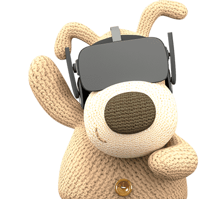 boofle wearing a VR headset