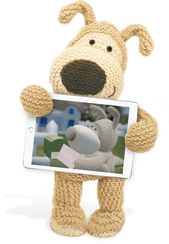 Boofle holding ipad