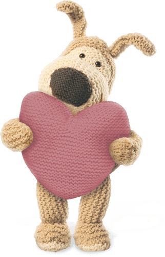 Boofle holding a heart