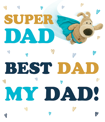 Boofle Father's Day card 'super dad' message