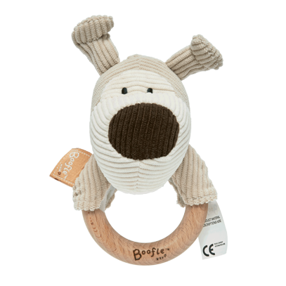 Adorable wooden teething ring with teddy knitted attachment.